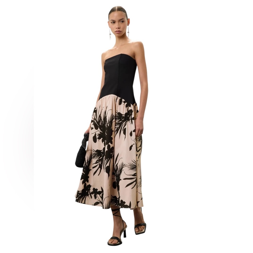 LOVE WHIT - Strapless Drop Waist Black and White Dress Size Medium